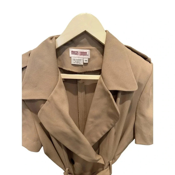 Maggy London Tan Double Breasted Belted Short Sleeve Sheath Blazer Dress Size 14 - Picture 5 of 12